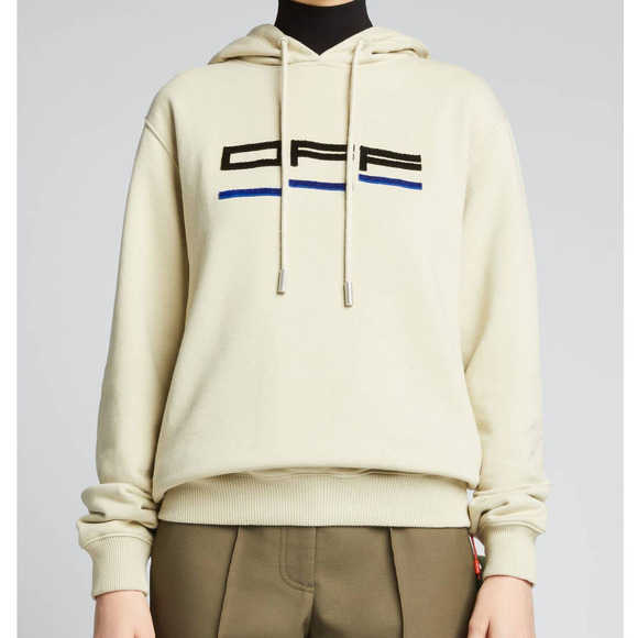 Off-White c/o Virgil Abloh "Off" Logo Beige Neutrals Minimalist Hoodie Sweater - Picture 5 of 14